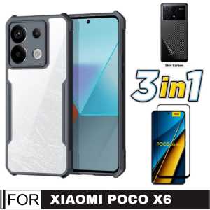 Promo Paket 3 in 1 Case Xiaomi Redmi A3 2023 / Poco X6 5G / Redmi Note 13 Pro 5G 2024 / Poco F5 / Poco F4 GT 5G 2022 Black Bumper Premium Case Armor Transparent + Black Edge Screen Protector + Camera Lens