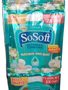 Harga 2 Sosoft Deterjen cair konsentrat 2 renceng isi 32 sachet kanan kiri