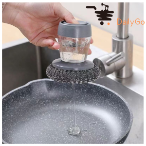 DailyGo Automatic Liquid Dish washing Brush Kitchen Steel Wire Ball Washing Pot Brush Short Handle Clean