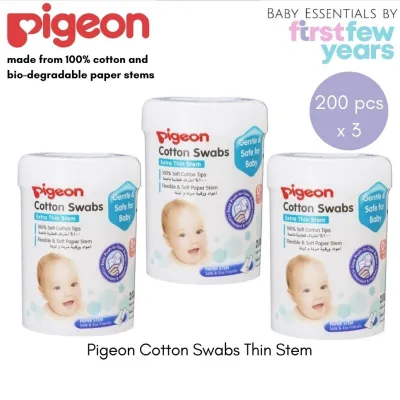 Pigeon Cotton Swabs Extra Thin Stem 200pcs / Hinged Case x 3