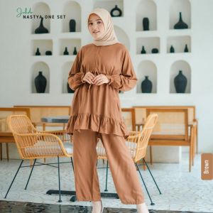 𝐉𝐔𝐇𝐃𝐀 -  Baju setelan wanita dewasa one set polos bahan rayon adem halus tali kerut pinggang