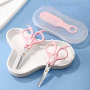 MAOMEI HOUSE 3PCS Thép không gỉ Bộ kéo cắt tóc An toàn Làm tóc Bộ dụng cụ tạo kiểu tóc Di động Tỉa tóc Kéo cắt răng phẳng Dành cho trẻ em