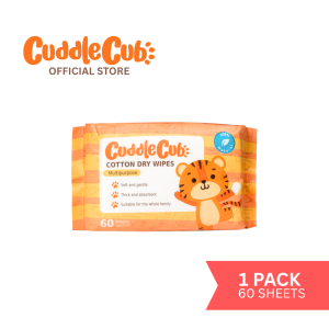 CuddleCub Multipurpose Organic Cotton Dry Wipes Thick and Absorbent for Baby 60 pulls