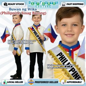 Buwan ng Wika Philippine Flag Design (3 Stars and Sun)-  Barong Tagalog  For Kids-Teens and Adult