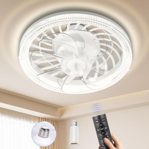 Inverter Ceiling Fan With LED Light Smart Fan Light With Remote Control 2 IN 1 Ceiling Light With Fan 7 Blades E27 Socket Bulb Fan For Office Kitchen Living Room Bedroom