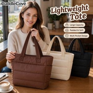 Large Capacity Padded Tote Bag Lightweight Shoulder Bag Multi Pocket Travel Work Laptop Bag