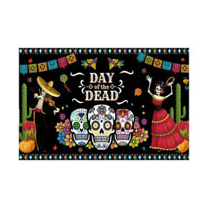 Hantar dari gudang tempatanDay of the Dead Skull Mexican Party Backdrop Cloth Day of the Dead Garage Flag Atmosphere Decoration New Banner Flag