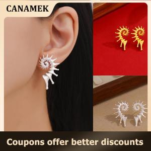 【 CANAMEK 】 Conch Stud Earrings Vintage Style For Women Mens Jewelry Accessories Party Gifts