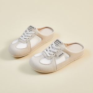 รองเท้าแตะครึ่งปิดหัวกันลื่นแบบสวมเท้า รองเท้าลําลองสําหรับผู้หญิง รองเท้าลําลองระบายอากาศแบบตาข่ายแบบสวมขี้เกียจ