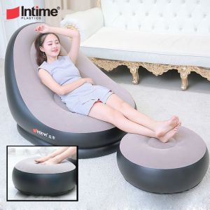 Ghế tựa lưng bơm hơi lazy sofa có đệm gác chân PVC cao cấp Intime - tăng máy bơm hơi 220V (Travel Footrest)