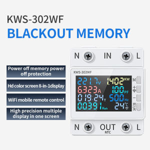 【Original+24hours delivery】8 in 1 WIFI Energy Meter Color Screen Phone Remotely APP Control AC 2P AC 170V-270V Power Voltmeter Voltage Amps Watt Kwh Meter