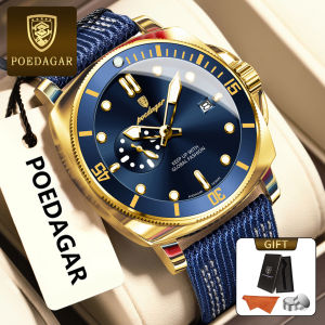 Poedagar Chính Hãng Đồng hồ nam dây đeo vải lịch dạ quang 100% không thấm nước 873