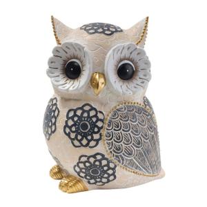 Flower Pattern Owl Statue Figurine Ornament Home Office Resins Animal Sculpture for Book Shelf and TV Stand Decoration