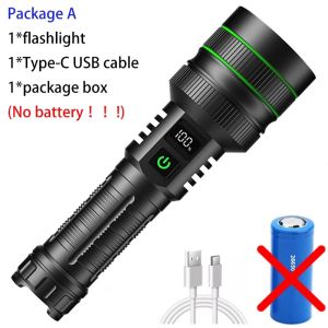 Bright Spotlight Long Range LED Flashlight Type-C Charging Strong Light Lamp Tactical Torch Waterproof Zoom Outdoor Lanterns