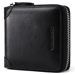 【Genuine Cowhide Leather】CHANPINCL Brand Mens Wallet Hot Sale Luxury First Layer Cowhide Genuine Leather Short Zipper Retro Male Transverse Card Holder Multifunctional Purse