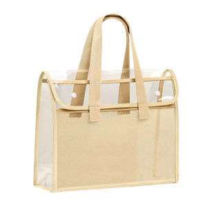 Clear PVC File Carrying Bag Double Layered Document Organiser Large Capacity Handheld Book Bag For Office School Travel