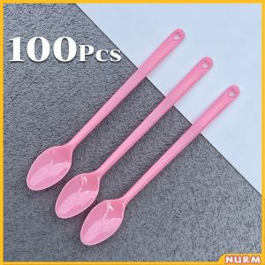 Nurm 100pcs Disposable Plastic Spoon Colored Long Teaspoon for Dessert Milk Tea Sorbet
