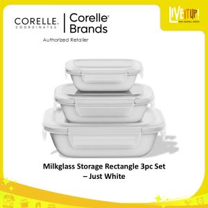 CORELLE Coordinates Milkglass Storage Rectangle 3pc Set – Just White or Silver Crown