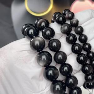 Original 7A Silver Obsidian Cats Eye Round Beaded Men Women Couple Bracelet Gift Fashion Jewelry with Certificate