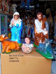 Bộ tượng Noel 40cm 5 vị Mẹ Thánh Chúa hài đồng bò lừa trang trí hang đá Giáng Sinh quà tặng công giáo