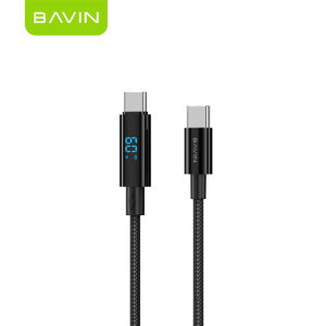BAVIN CB432 1M 60W PD Fast Charger Data Cable USB C to USB C w/LED Digital DisplayBraided Nylon For LaptopiPh18Tablet