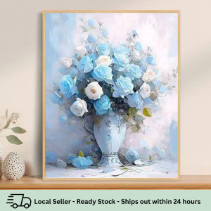 [Blue Roses] 5D Beautiful Premium Diamond Painting DIY (Complete Set with Tools)