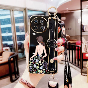 YBD New Design Wrist Band Holder Phone case For OPPO Realme 11 4G Plating Casing Precise Camera Protection Case Beautiful Girl Pattern Cellphone Case