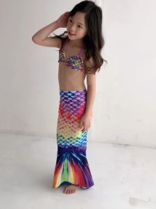 elegantstunning Girls Swimwear 3-14 Years Old Polyester Material Walking Mermaid Tail Split Swimsuit Bikini