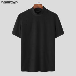 [Perfectly] INCERUN Áo Thun Nam Ngắn Tay Cổ Cao Ôm Sát Áo Cánh Thể Thao Cơ Bắp Thường Ngày Áo Thun (Phong Cách Hàn Quốc)