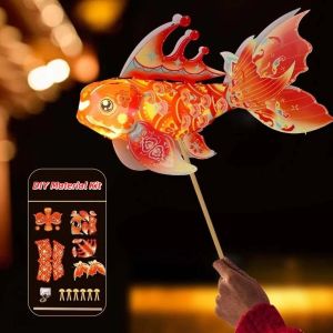 DISKAS Bright LED DIY Festival Lantern Portable Translucent PVC Luminous Fish Light Glowing Cultural Gift Easy Assembly Handheld Koi Ornament Moon Festival
