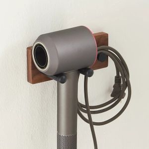AE Luxury hair dryer holder made of walnut wood no-drill wall-mounted shelf for bathroom