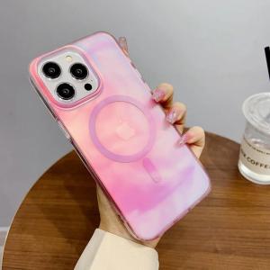 Aurora Gradient for Magsafe Magnetic Case for iPhone 15 14 16 17 Pro Max Air 13 16Pro Laser Colorful Painting Acrylic Cover