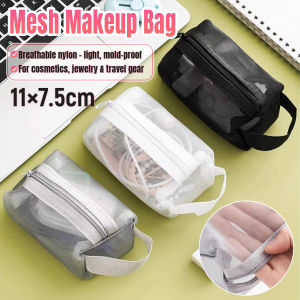 Talao Nylon Mesh Zipper Makeup Bag Portable Handheld Cosmetic Toiletry Storage Pouch Stationery Bag