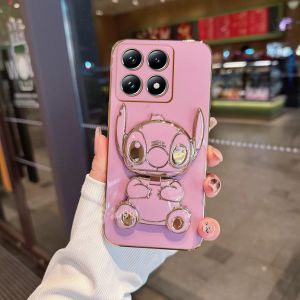 Soft Case Handphone Xiaomi 14 5G Silicon Dudukan Miror Cute Stich Plating Premium
