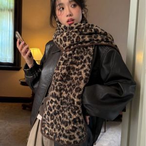 OKL9 Imitation Wool Winter Scarf Neckerchief Style Leopard Print Double-Sided Cashmere Scarves  Warm Shawl Wrap Neckerchief Women