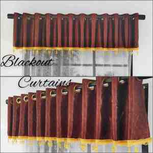 Gorden Jendela Pintu Kamar Mewah Bahan Blackout Tebal Glosy Motif Batik Coklat