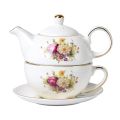 an Porcelain Tea for One, Vintage Floral Teapot and Saucer Set, Gold Trim Floral Teapot, Tea Cup with Saucer Set. 