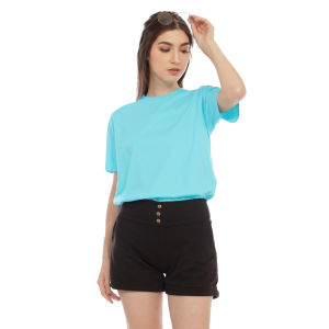 Kaos Polos Wanita Oneck Lengan Pendek Bahan Katun Combed 30s Warna Biru Baby
