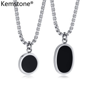 Kemstone จี้สร้อยคอสแตนเลสชายเครื่องประดับเคลือบรูปไข่รอบสร้อยคอผู้ชายรอบ