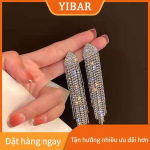 YIBAR Dài tua đầy đủ Rhinestone thả Bông tai cho phụ nữ ovsize pha lê dangle Bông tai thời trang đồ trang sức phụ kiện