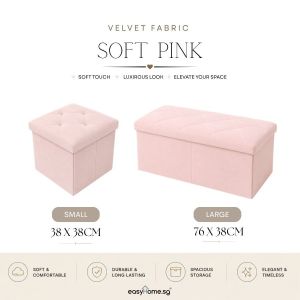 Easyhome.sg Ottoman Storage Premium Velvet Fabric Leather 76x38cm / 38x38cm Storage Organizer Stool Seat Chair
