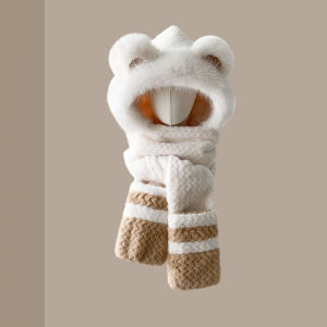 GOFIDIN กันลม ชุดถุงมือหมวกผ้าพันคอ วันพีซ หนาขึ้น หมวกหูหมี น่ารักน่ารักๆ ป้องกันหู หมวกฤดูหนาวหมวก