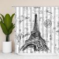 Eiffel Tower Shower Curtain R Hand-Painted Postmar Seal France Romantic European Paris City Architectural Cultural Landmark Printing Fabric Bathroom Decor Curtain Set with Hook. 