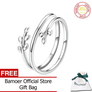 BAMOER Nhẫn Hở Điều Chỉnh Được Nhẫn Lá Nhiều Lớp Hợp Thời Trang Mới Bằng Bạc Sterling 925 Cho Nữ & Bé Gái Nhẫn Bạc Quà Tặng Trang Sức SCR755