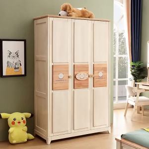 Solid wood childrens wardrobe American pastoral style childrens room storage cabinet log wooden small double-door wardrobe