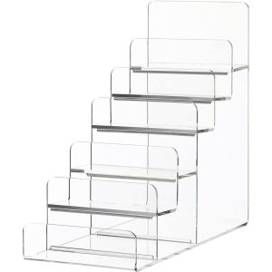 MISUPS Transparent Clear Display Risers Acrylic 6 Tiers Handbag Purse Display Shelf Durable Wallet Holder Stand Sunglasses