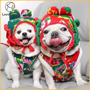 เสื้อผ้าสุนัขผ้าฝ้ายบุนวมปีใหม่เท็ดดี้ไบชอนแมวปอมเมอเรเนียนขนาดเล็กเสื้อผ้าสุนัขฤดูใบไม้ร่วงและฤดูหนาวให้ความอบอุ่นหนา