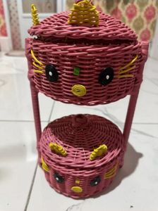 Rak susun 2 sap Keranjang Rotan Rak Bumbu Karakter Pakai Tutup Keranjang Rotan Rak Bumbu Karakter Susun / Dapur Cantik Rumah Aestetic/ Hampers Souvenir Rotan Murah