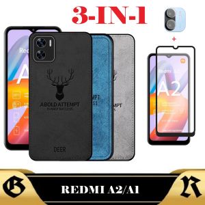 PAKET 3in1 Softcase XIAOMI REDMI A1 A2 Case DEER Motif Canvas Bonus Tempered Glass Layar Dan Camera