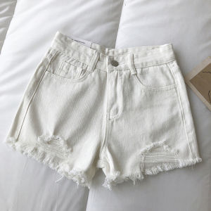 Versi Korea Retro High Waist Longgar Fashion Ripped Jeans Celana Pendek Denim Wanita